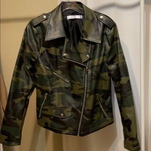 Camo vegan leather biker jacket